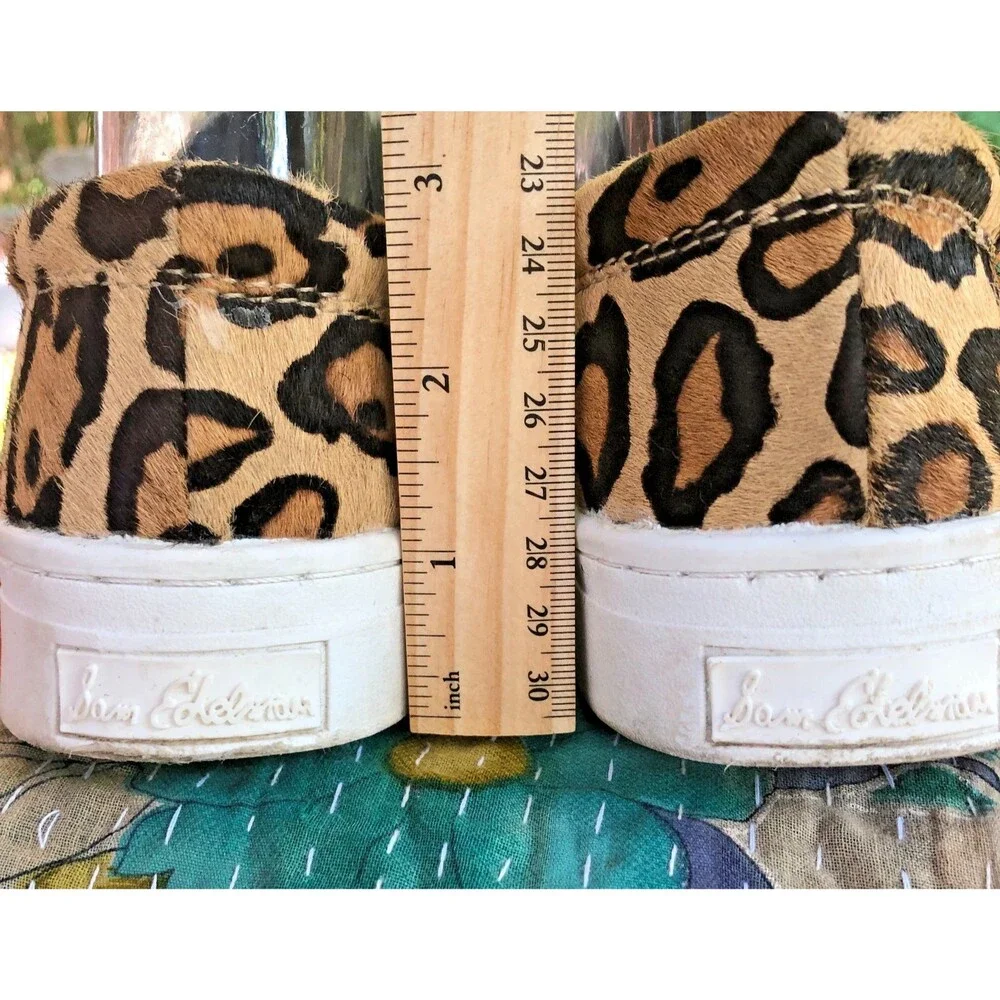Sam Edelman Leopard Calf Hair Slip On Sneakers Size 7 Tan Black  Lacey